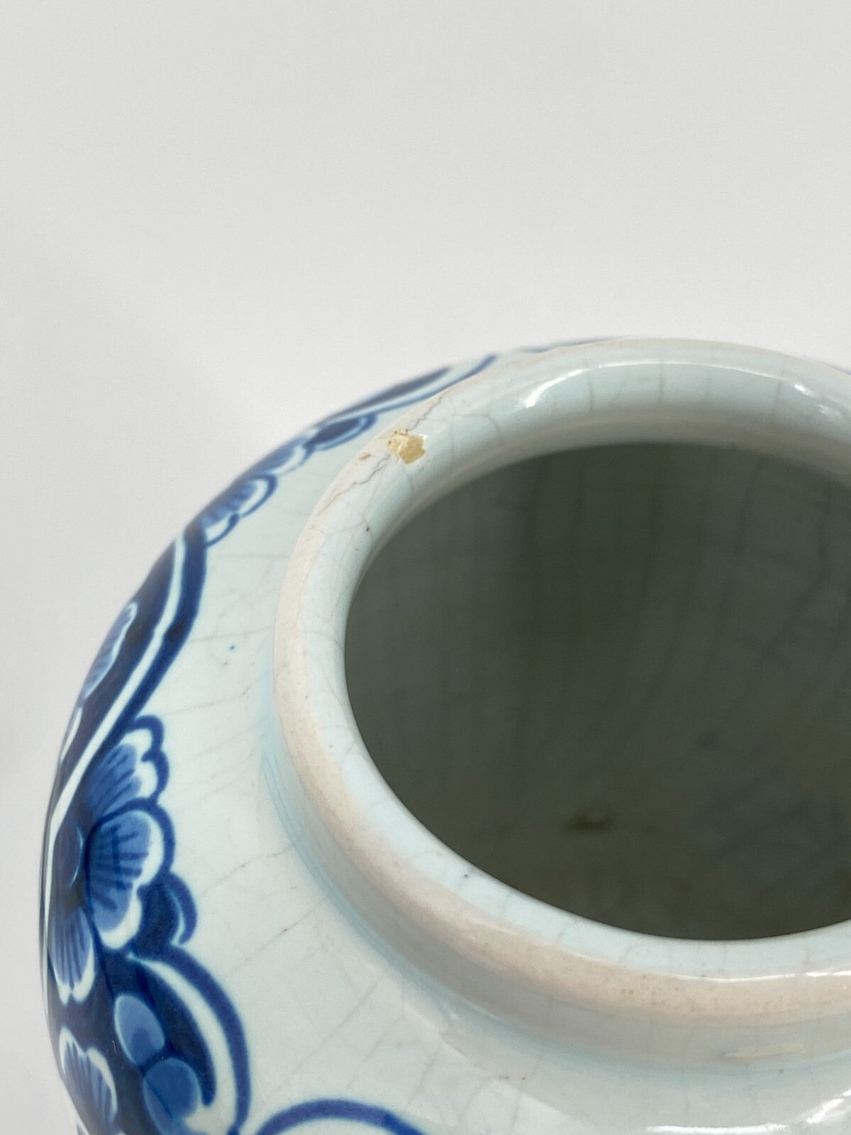 * OUD DELFT KERAMIK DECKEL DOSE VASE BLAUMALEREI BLAU WEIß BLUMEN 12CM