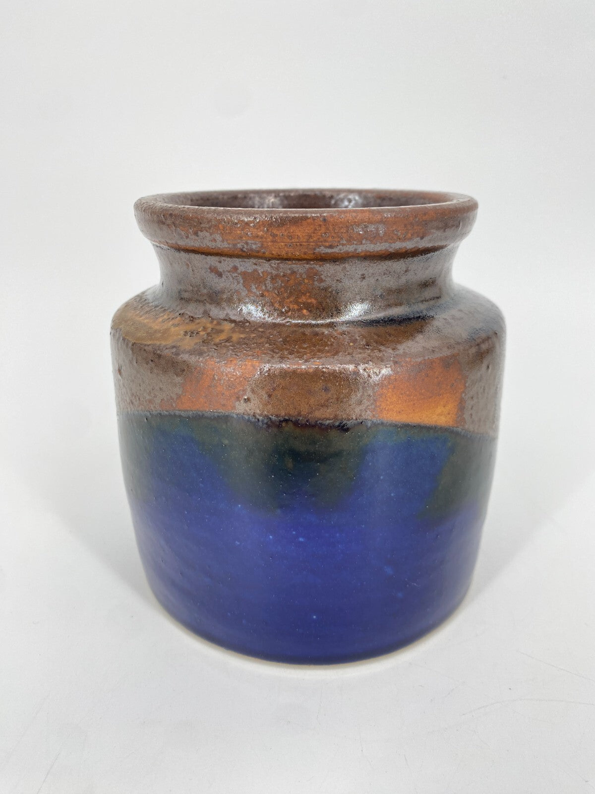 * MID CENTURY HUBERTUS MENZEL STUDIO KERAMIK VASE TOPF BLAU BRAUN 13,5CM