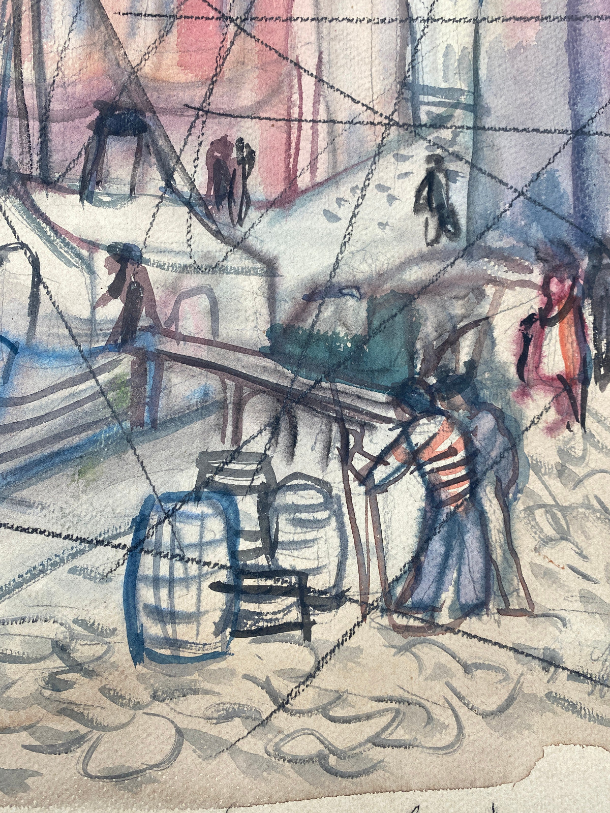 * STUDIE ENTWURF AQUARELL HEINRICH HEUSER 1887-1967 HAFEN VON ISCHIAS CAPRI ITA