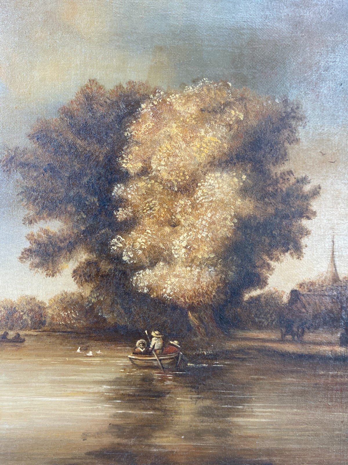 * ÖLGEMÄLDE LANDSCHAFT MIT FISCHER HANNA GOSZCZYNSKA 1985 VINTAGE