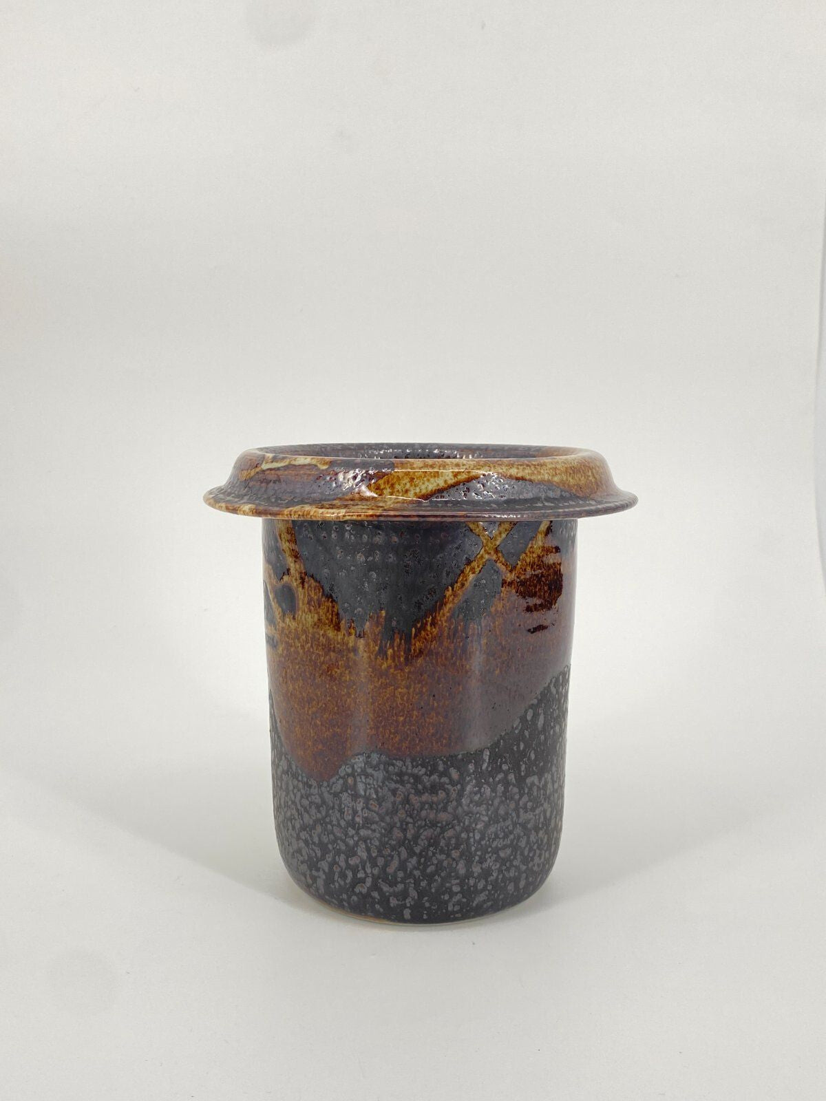 * TOPF VASE STUDIOKERAMIK RÖHRENVASE VINTAGE STEINZEUG BRAUN