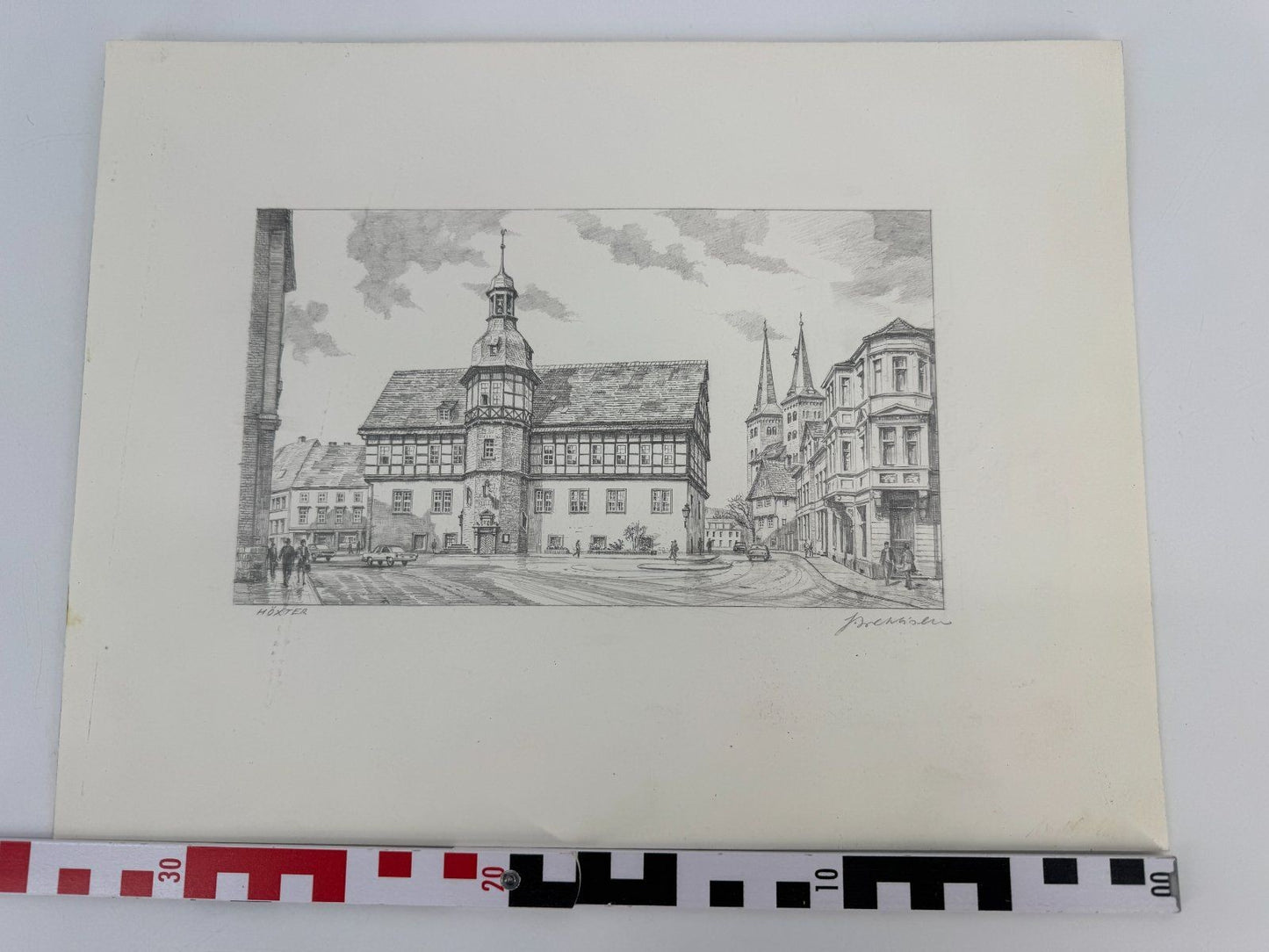 * HEINZ WEHLISCH ZEICHNUNG RATHAUS HÖXTER ANSICHT SIGNIERT