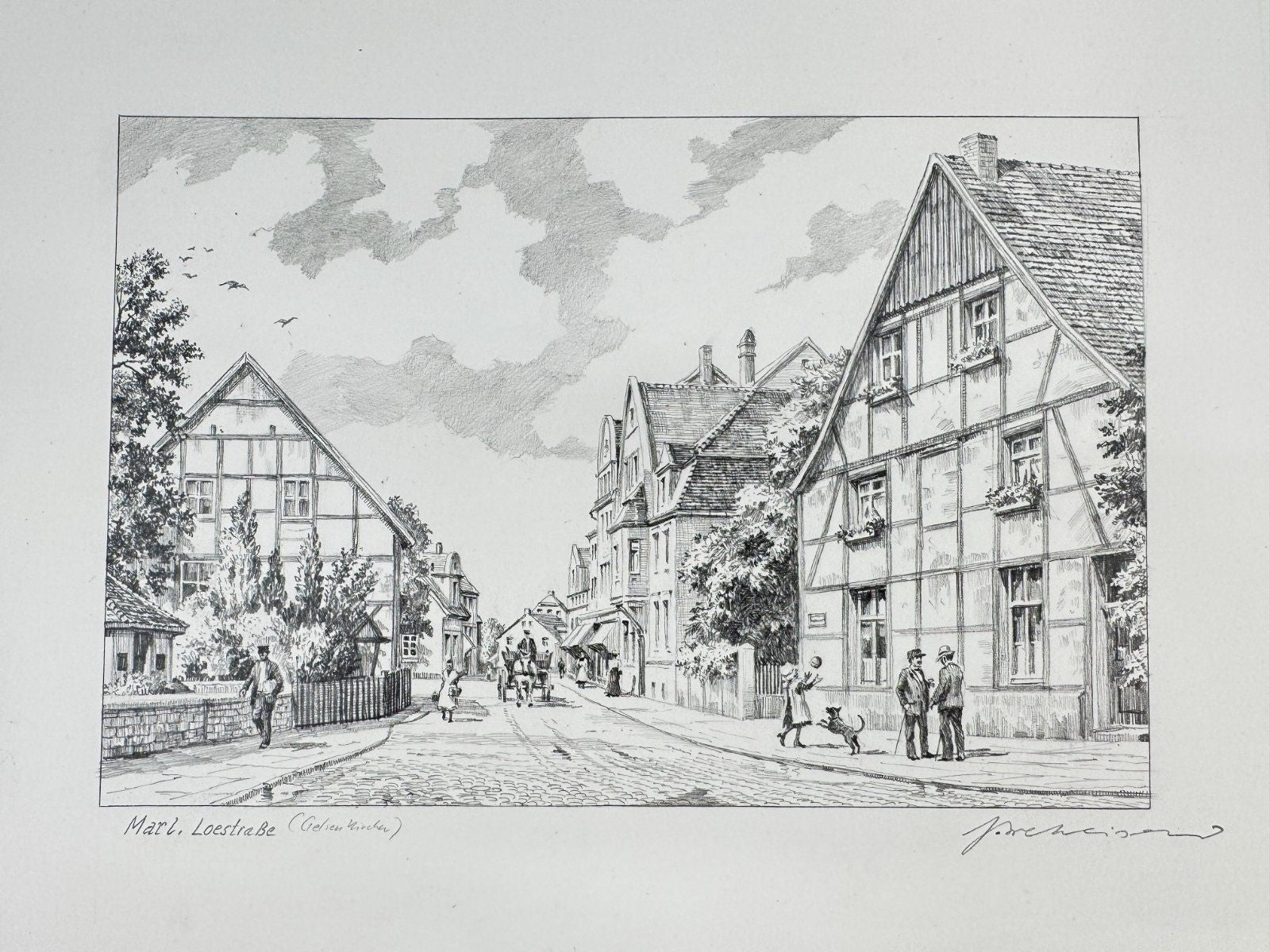* HEINZ WEHLISCH ZEICHNUNG MARL LOERSTRAßE GELSENKIRCHEN SIGNIERT