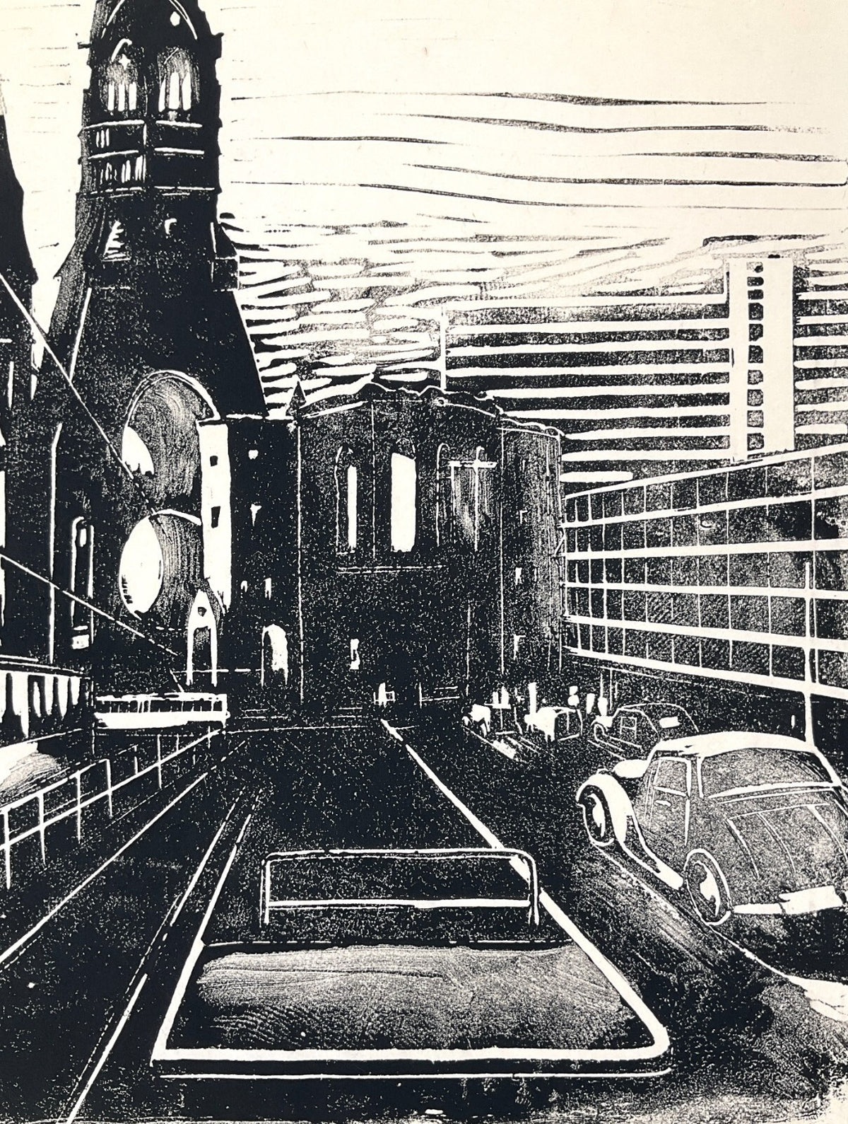 *LINOLSCHNITT WALTER KALOT BERLIN BREITSCHEIDPLATZ ZOO 1956 ORIGINAL EXPRESSIONI