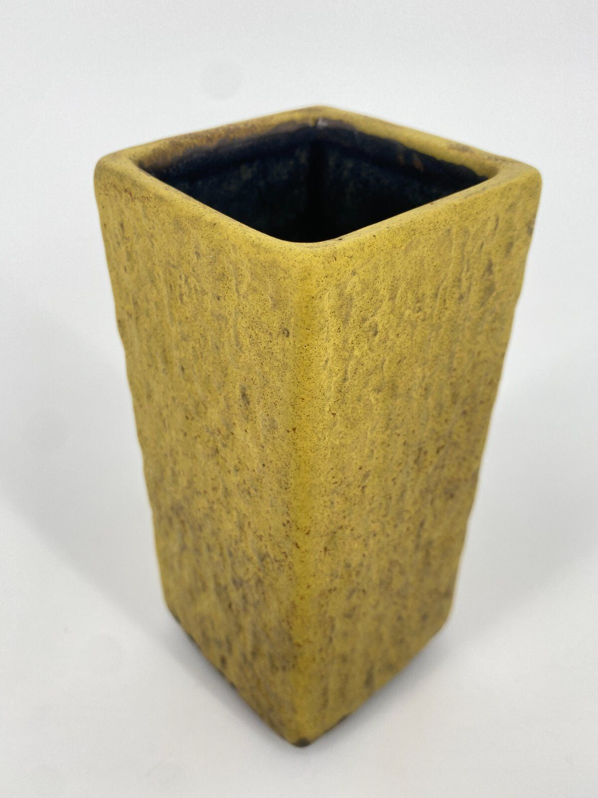 * VASE KERAMIK RECHTECKIG FAT LAVA GELB VINTAGE 70ER WEST GERMANY
