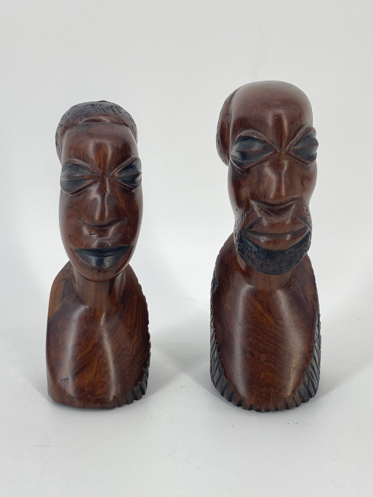 * 2 x AFRIKA HOLZ FIGUR KOPF ROSENHOLZ BÜSTE SCHNITZ HANDARBEIT VINTAGE