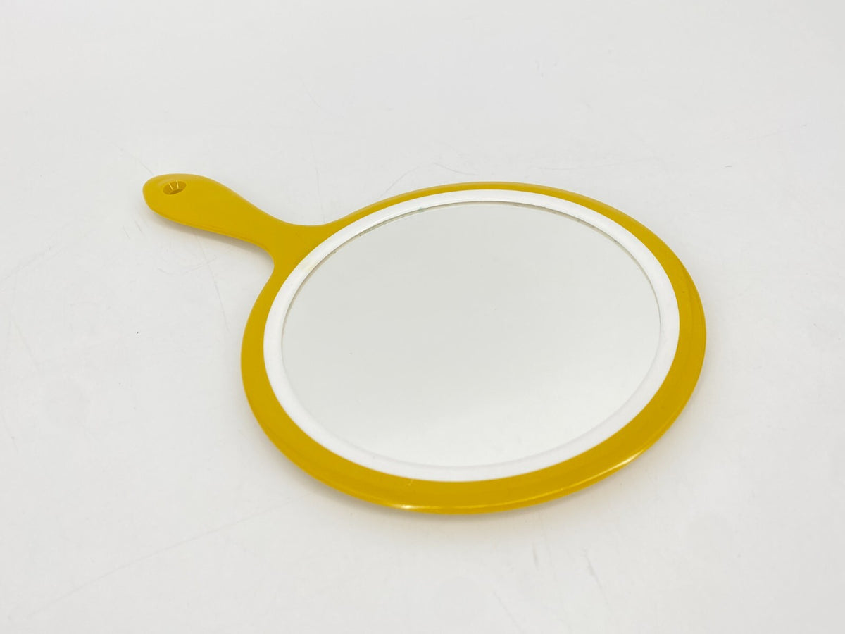 *HANDSPIEGEL  SCHMINKSPIEGEL KUNSTSTOFF GELB 1960ER 70ER VINTAGE MID CENTURY