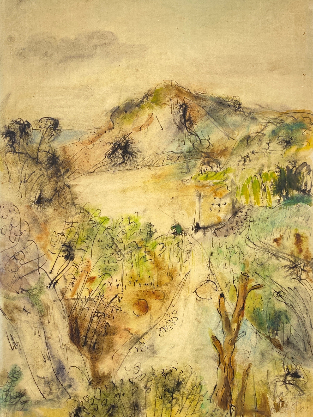 * SIEGMUND LYMPASIK GEMÄLDE MALEREI LANDSCHAFT MISCHTECHNIK TEMPERA TUSCHE