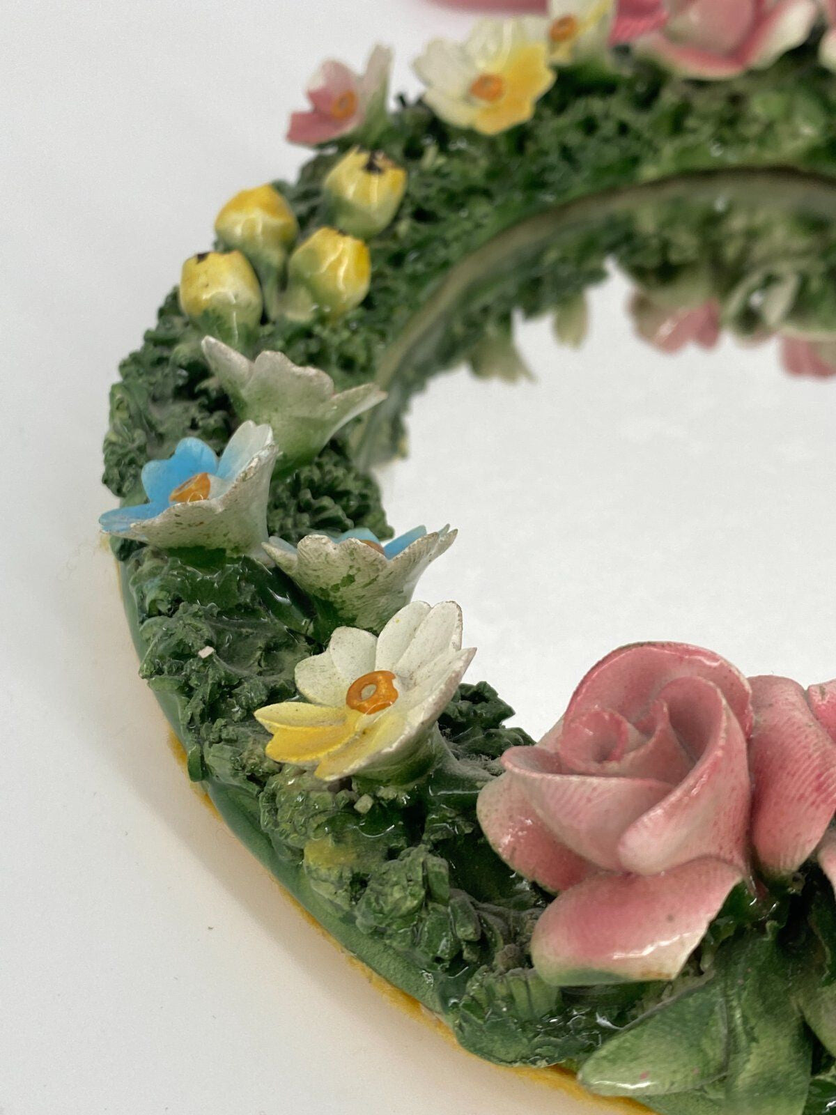 * KLEINER SPIEGEL OVAL PORZELLAN ROSEN BLÜTEN PRINZESSIN VINTAGE
