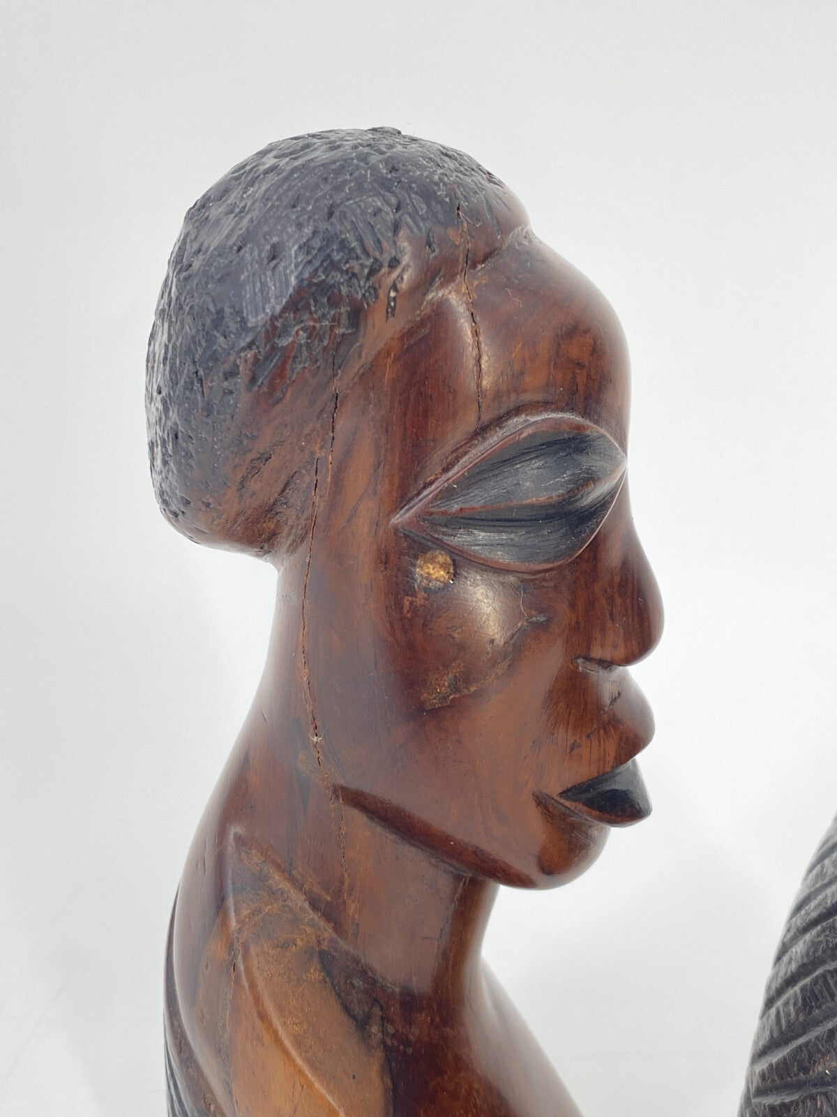 * 2 x AFRIKA HOLZ FIGUR KOPF ROSENHOLZ BÜSTE SCHNITZ HANDARBEIT VINTAGE