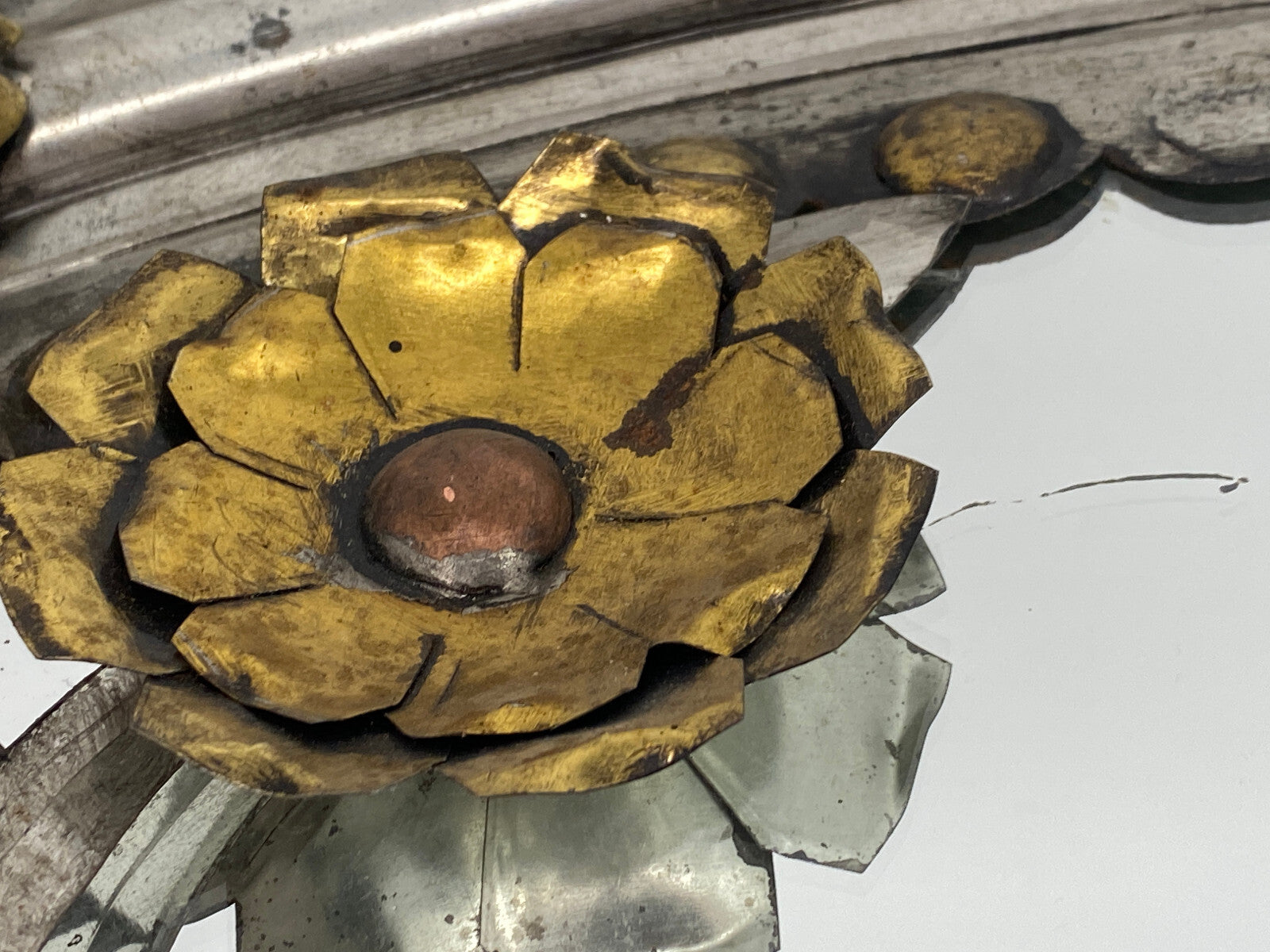 * OVALER WANDSPIEGEL METALLARBEIT VOGEL KUPFER MESSING HANDARBEIT