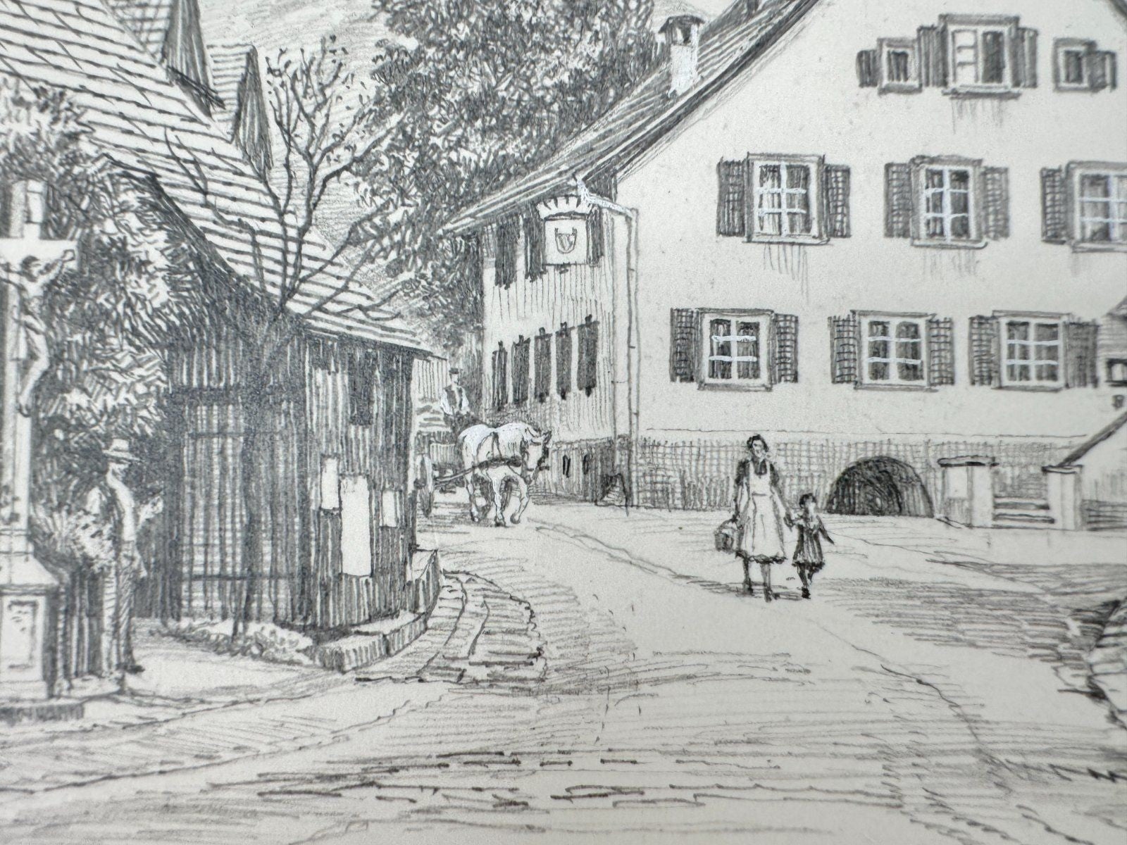 * HEINZ WEHLISCH ZEICHNUNG ZELL WEIERBACH UM 1915 SIGNIERT