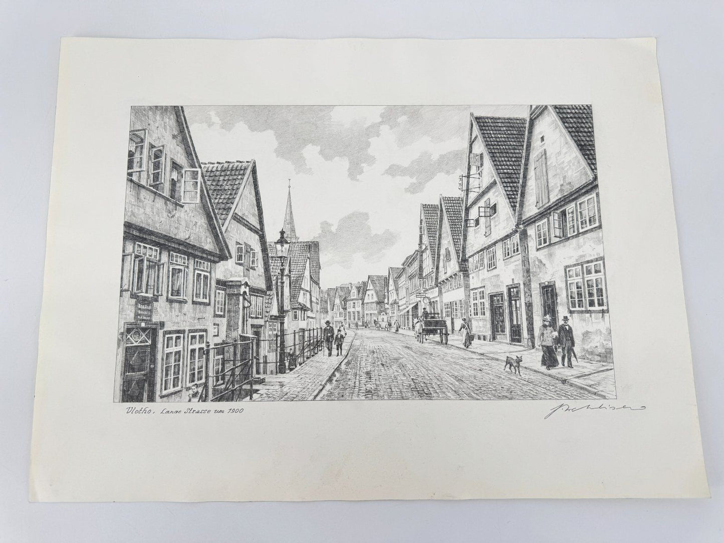 * HEINZ WEHLISCH ZEICHNUNG VLOTHO LANGE STRAßE UM 1900 ANSICHT SI