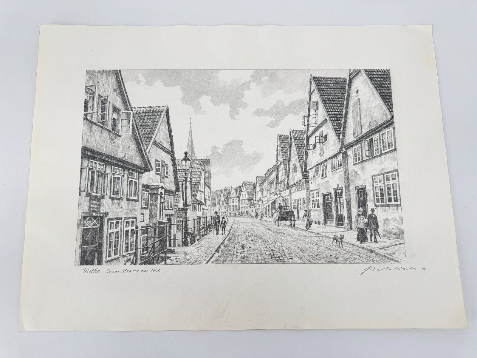 * HEINZ WEHLISCH ZEICHNUNG VLOTHO LANGE STRAßE UM 1900 ANSICHT SI