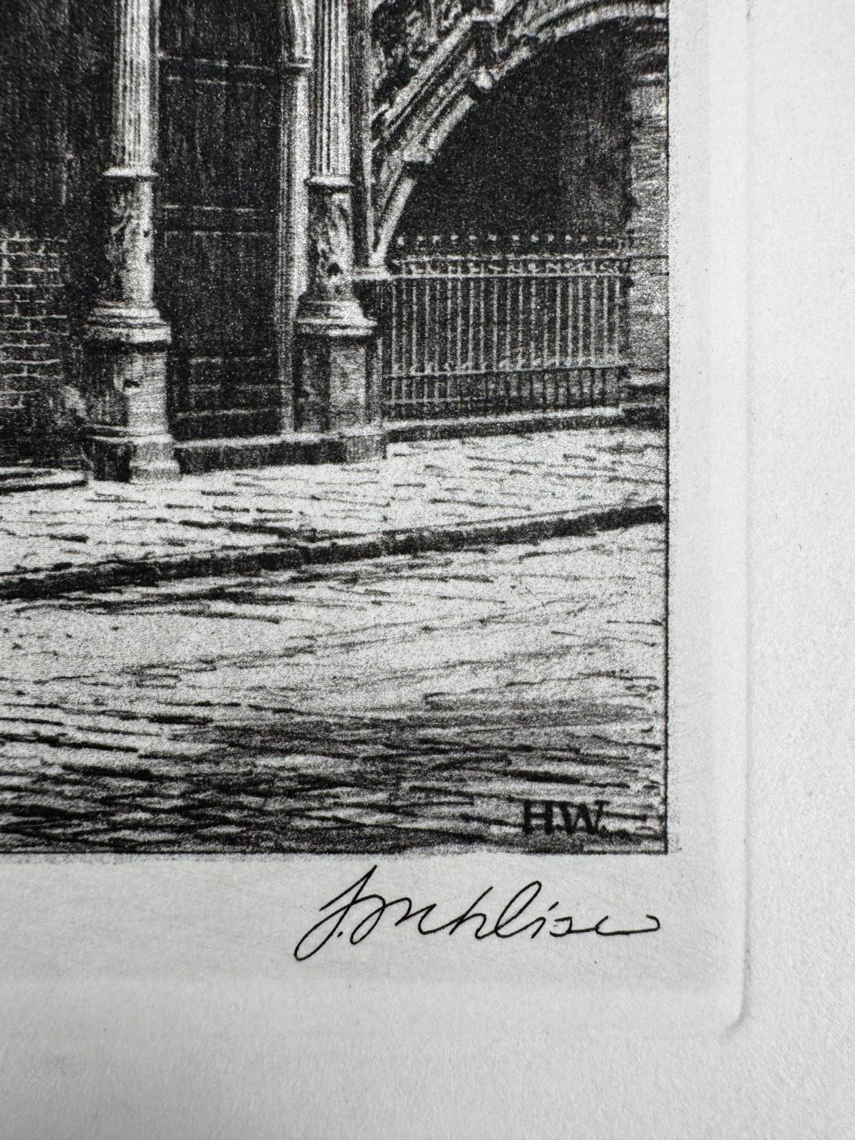 * HEINZ WEHLISCH ORIGINAL RADIERUNG LÜBECK RATHAUSTREPPE UM 1885