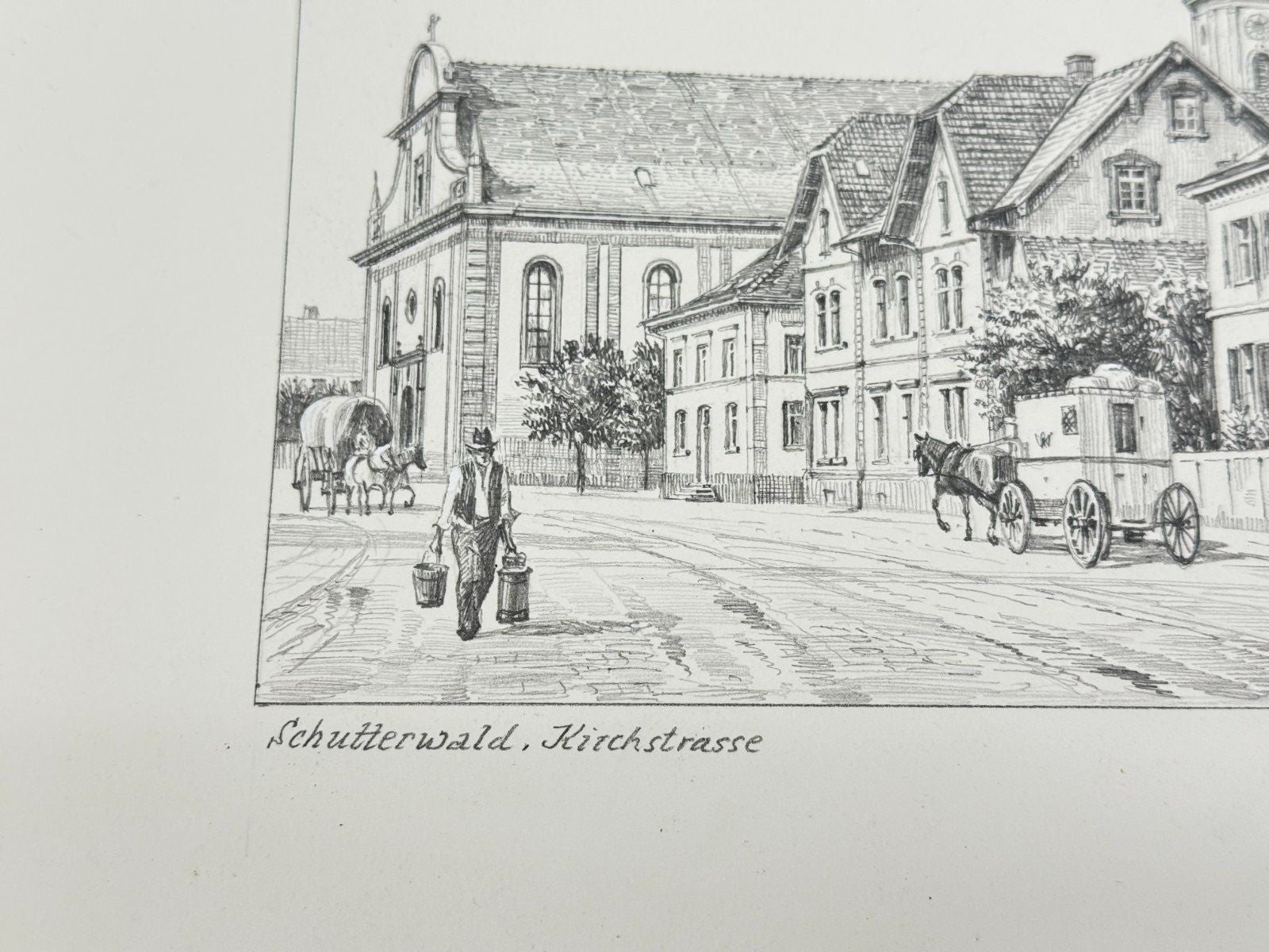 * HEINZ WEHLISCH ZEICHNUNG SCHUTTERWALD KIRCHSTRASSE ANSICHT SIGNIERT