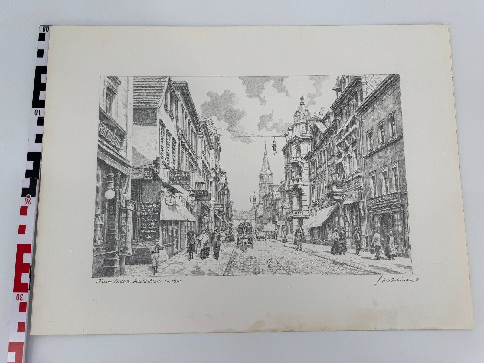 * HEINZ WEHLISCH ZEICHNUNG KAISERSLAUTERN MARKTSTRASSE 1910 ANSICHT