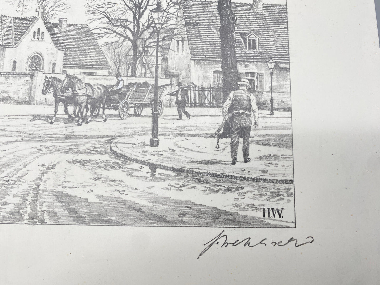 DEUTSCHER KÜNSTLER HEINZ WEHLISCH ZEICHNUNG BERLIN RIXDORF BETHLEHEMKIRCHE 1885