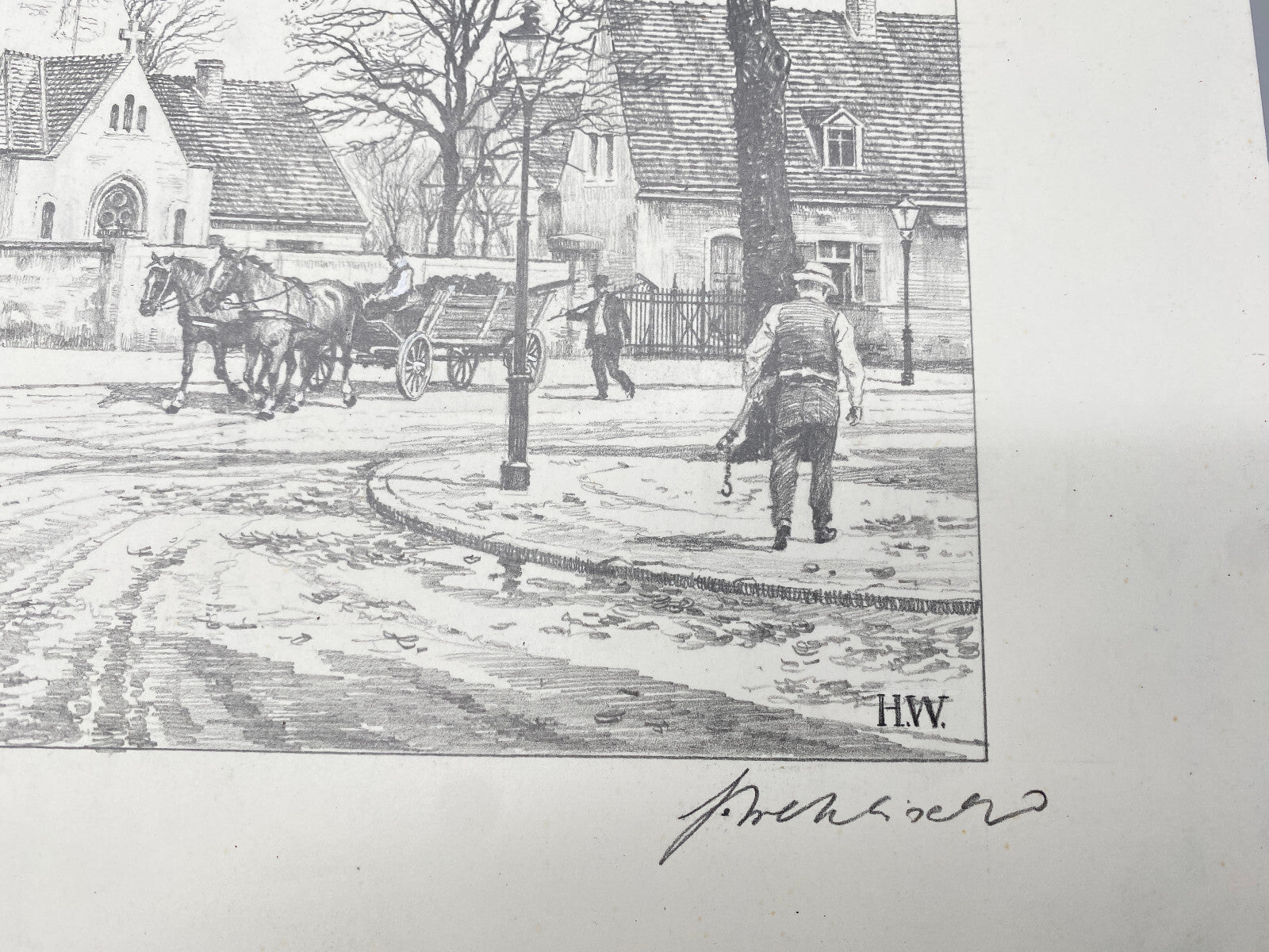 DEUTSCHER KÜNSTLER HEINZ WEHLISCH ZEICHNUNG BERLIN RIXDORF BETHLEHEMKIRCHE 1885