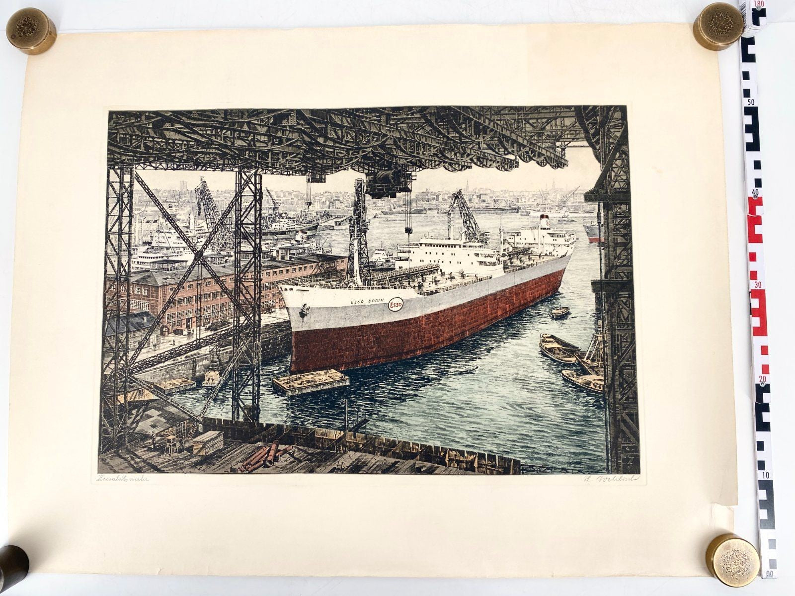 * DRUCKGRAFIK HEINZ WEHLISCH HOWALDTSWERKE WERFT HAMBURG HAFEN 