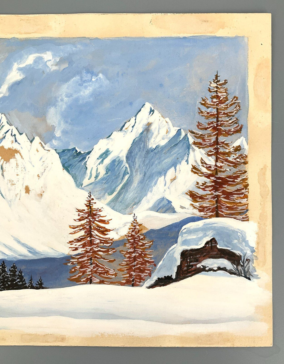 *GEMÄLDE GOUACHE F. KRUG WINTERLANDSCHAFT BERGLANDSCHAFT 1943