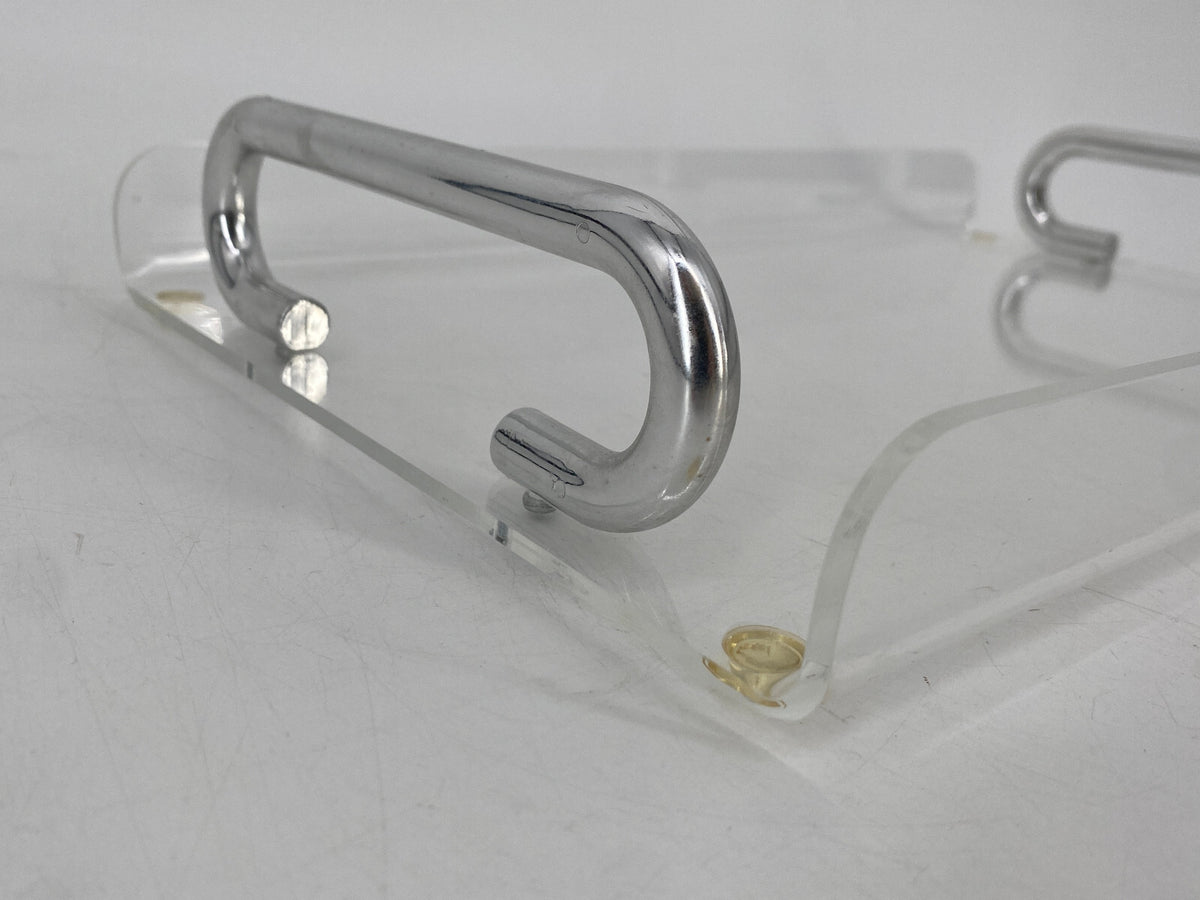 * VINTAGE ACRYLGLAS PLEXI TABLETT SERVIERTABLETT CHROMGRIFFE 70er ABAGE