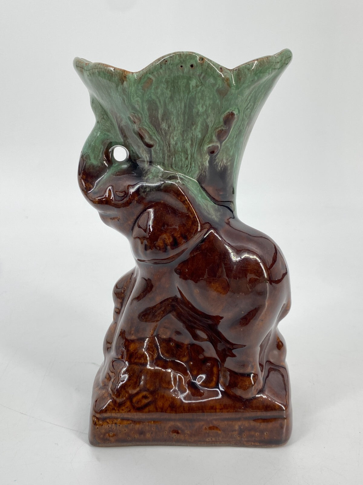 * KLEINE KERAMIK VASE FONTÄNE ELEFANT TÜRKIS BRAUN VINTAGE
