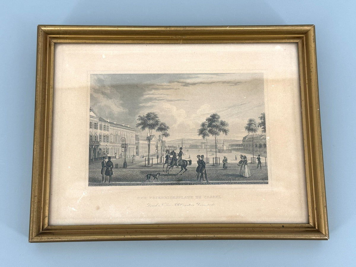 *STAHLSTICH KASSEL FRIEDRICHSPLATZ ANTIK GERAHMT DRUCKGRAFIK 1850