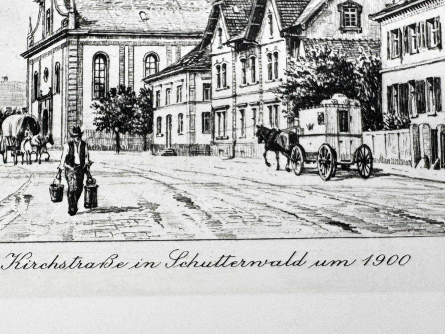 * HEINZ WEHLISCH ORIGINAL RADIERUNG KIRCHSTRAßE SCHUTTERWALD 1900