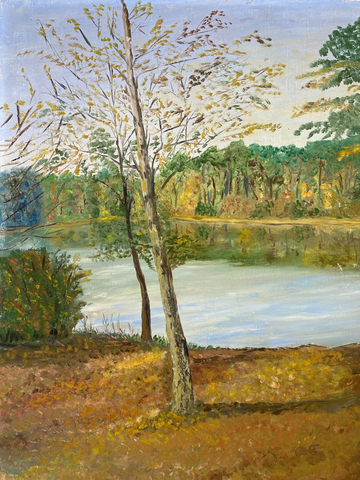 *ÖLGEMÄLDE LANDSCHAFT WALDANSICHT SEE TEICH NATUR HERBST SIGNIERT UNIKAT MALEREI