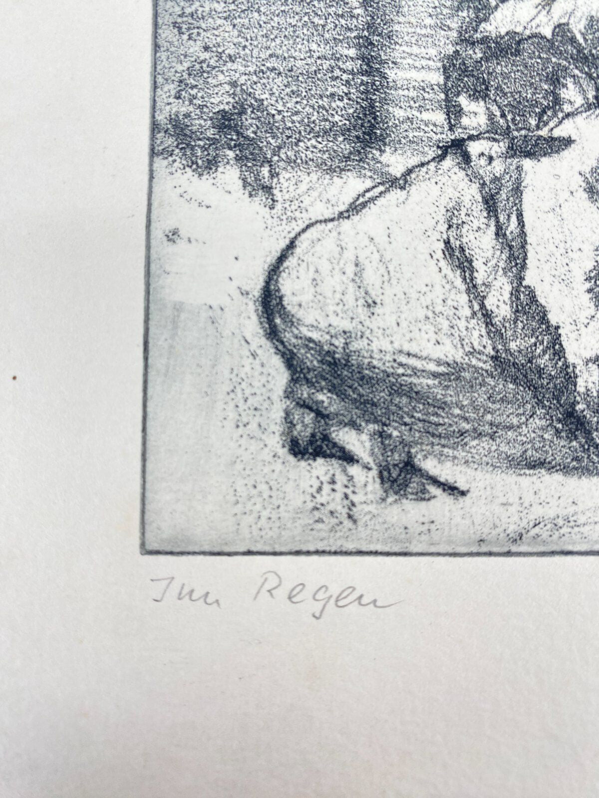 * RADIERUNG IM REGEN M. AUGURZKI GRAFIK KUNST SIGNIERT 70ER 1973