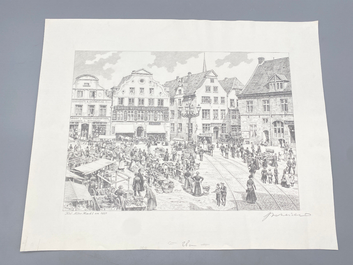 HEINZ WEHLISCH  ZEICHNUNG KIEL ALTER MARKT 1891 ORIGINAL HANDSIGNIERT