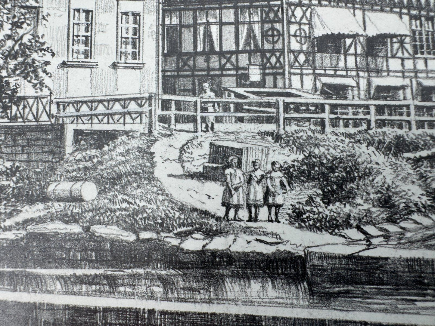 * HEINZ WEHLISCH ZEICHNUNG MEININGEN WASSERBURG MÜHLE ANSICHT