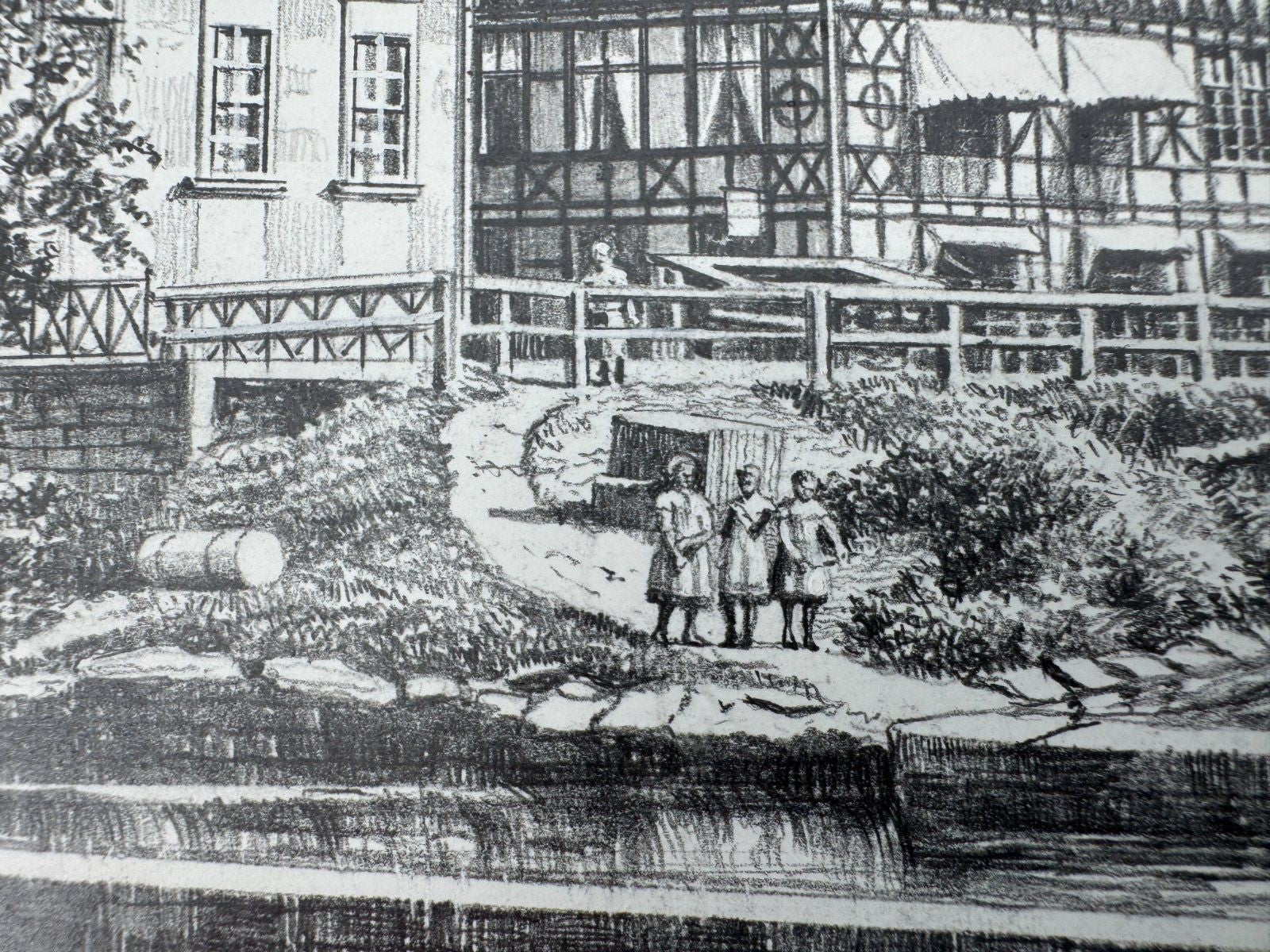 * HEINZ WEHLISCH ZEICHNUNG MEININGEN WASSERBURG MÜHLE ANSICHT