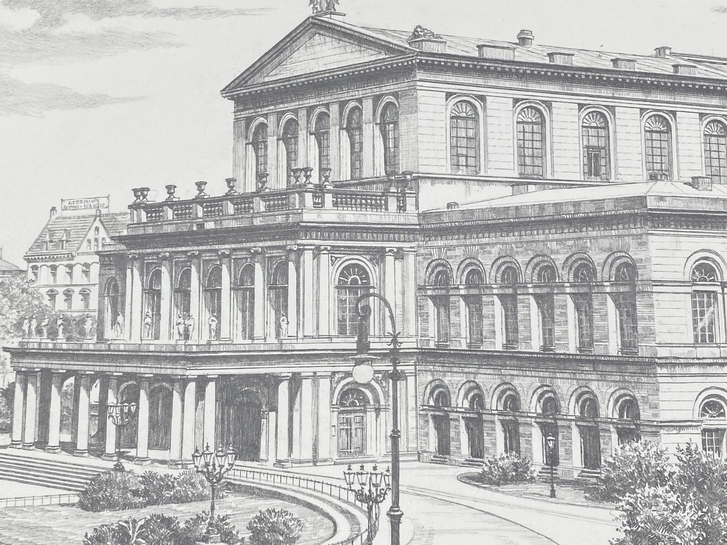 DEUTSCHER KÜNSTLER HEINZ WEHLISCH ZEICHNUNG HANNOVER OPERNHAUS UM 1895 SIGNIERT