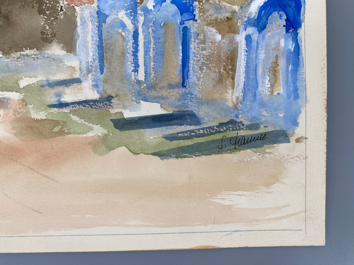 *AQUARELLGEMÄLDE LANDSCHAFT NAHOST NAHER OSTEN WÜSTE HÄUSER SIGRID HANNSE UNIKAT