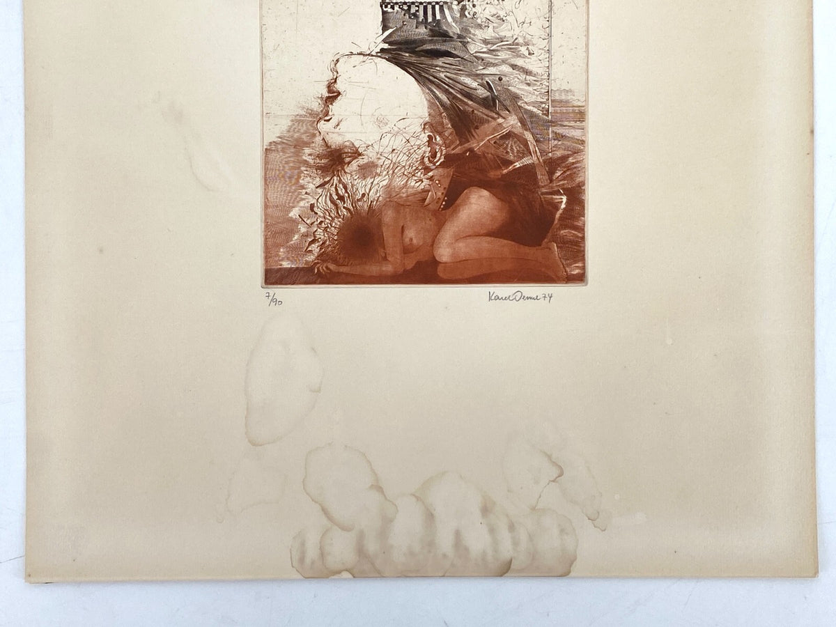 *RADIERUNG KAREL DEMEL LOUISE LABÉ PORTRÄT SIGNIERT 1974 7/90 VINTAGE FARBIG