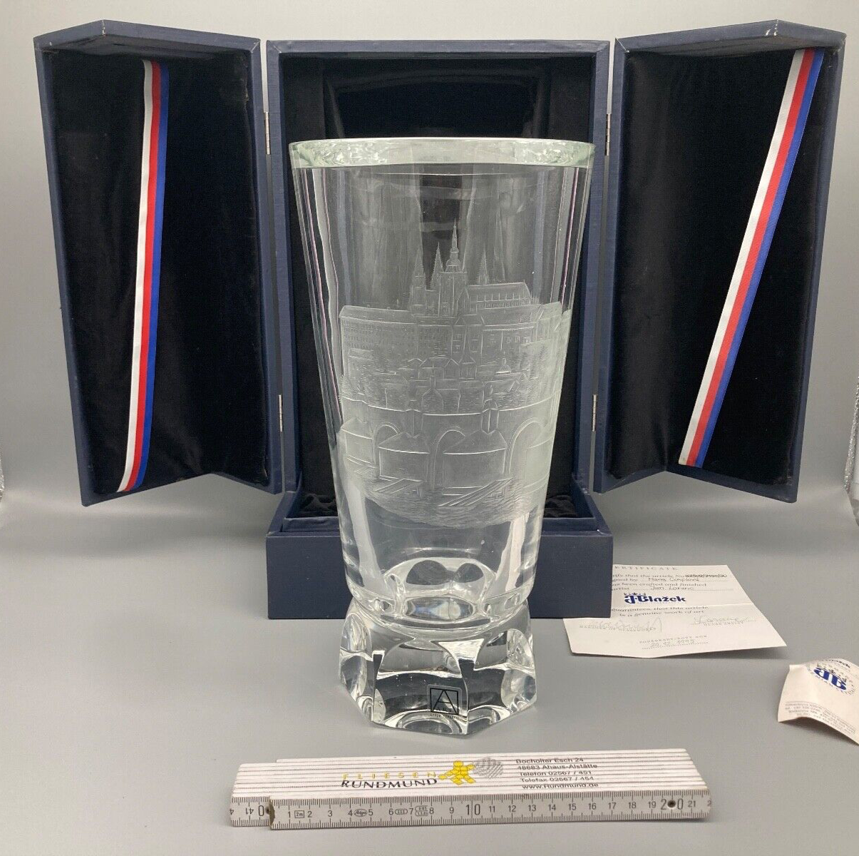 5KG BLEIKRISTALL VASE HANDARBEIT CIMPLOVA BOHEMIA CRYSTAL 1995 ZERTIFIKAT