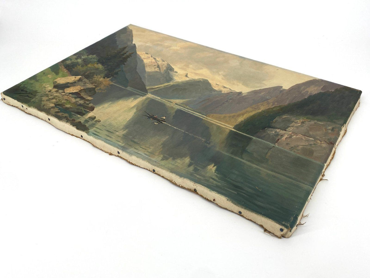 *ÖLGEMÄLDE WILHELM STEIN BERLIN BERGLANDSCHAFT BERGSEE BOOT SIGNI