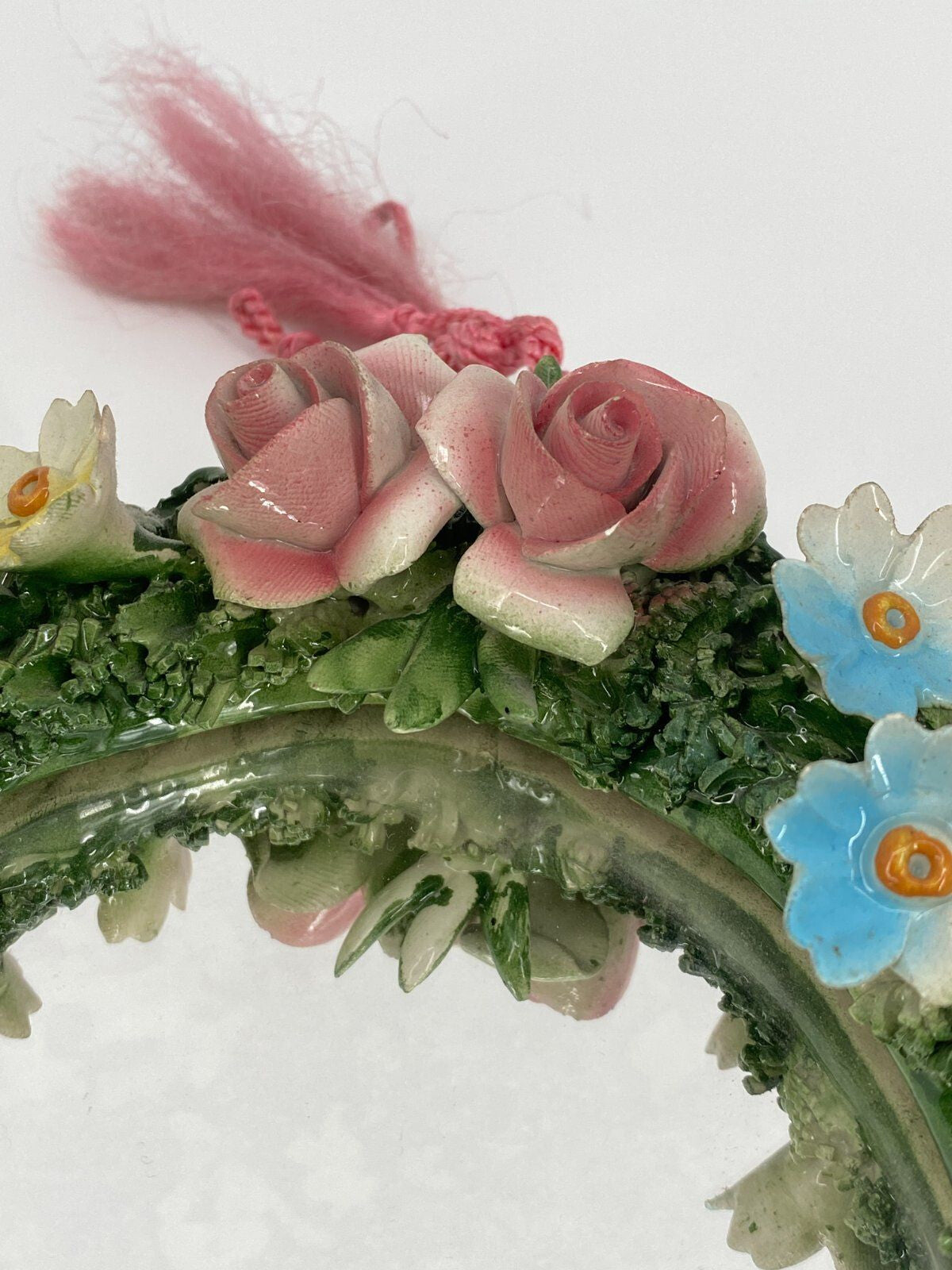 * KLEINER SPIEGEL OVAL PORZELLAN ROSEN BLÜTEN PRINZESSIN VINTAGE