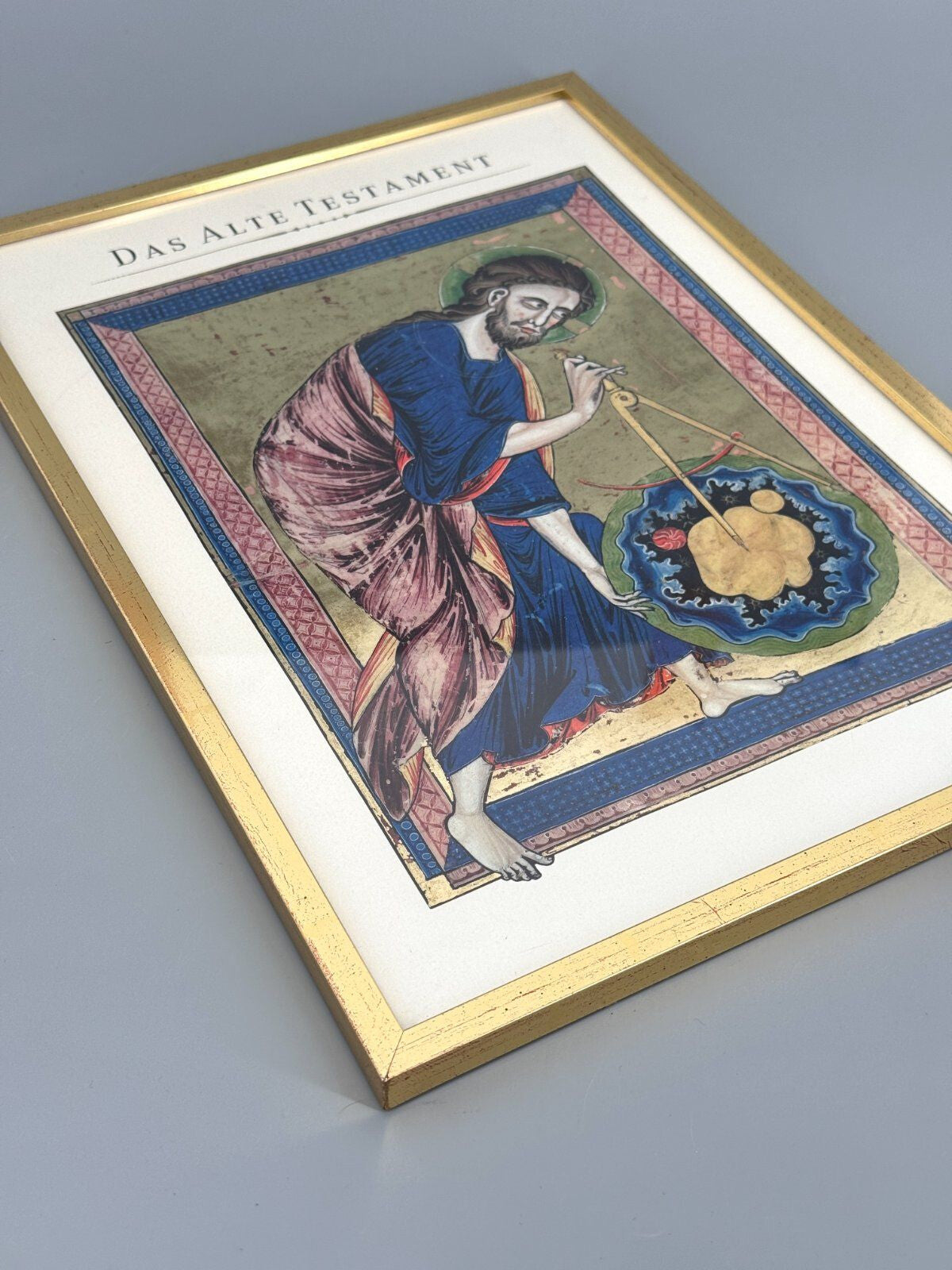 *2x KUNSTDRUCK BIBEL SCHÖPFUNG WELT GOLDFARBIG EVANGELIUM MATTHÄU
