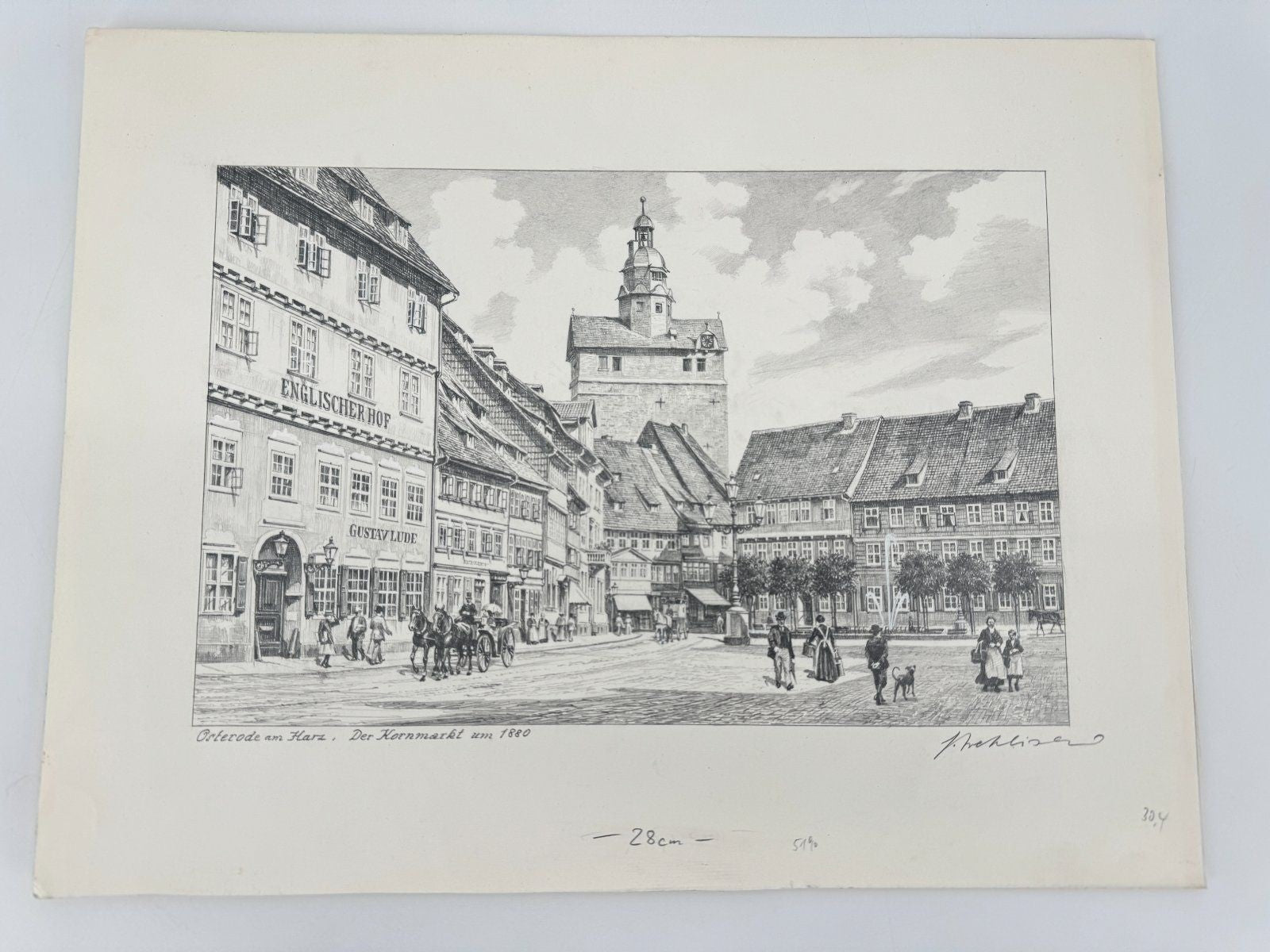 * HEINZ WEHLISCH ZEICHNUNG OSTERODE AM HARZ KORNMARKT 1880 ANSIC