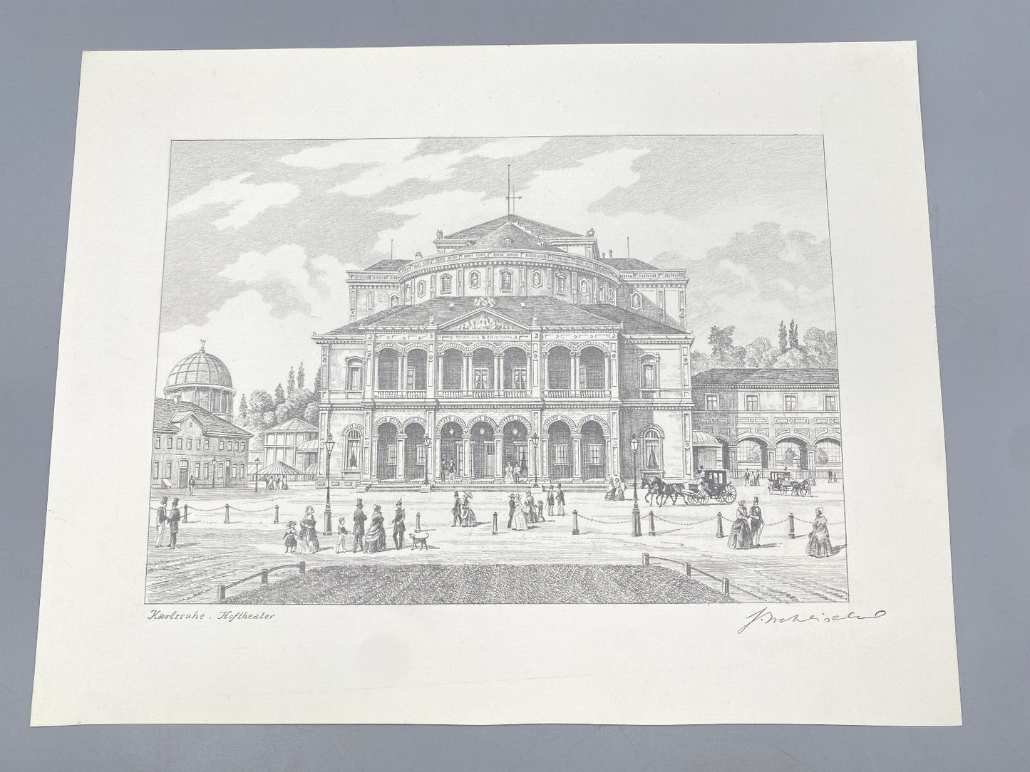 HEINZ WEHLISCH  ZEICHNUNG KARLSRUHE HOFTHEATER ORIGINAL HANDSIGNIERT