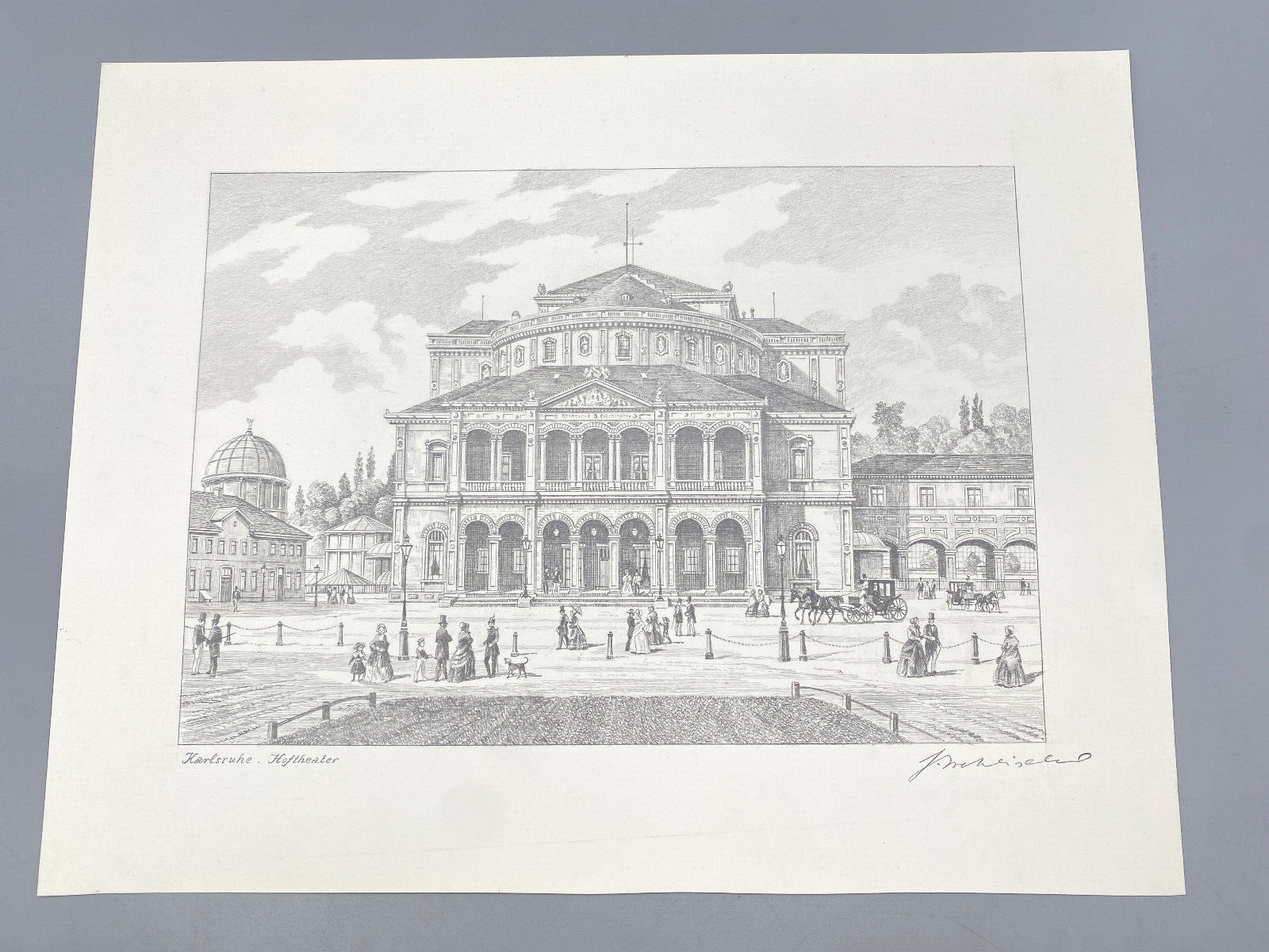 HEINZ WEHLISCH  ZEICHNUNG KARLSRUHE HOFTHEATER ORIGINAL HANDSIGNIERT