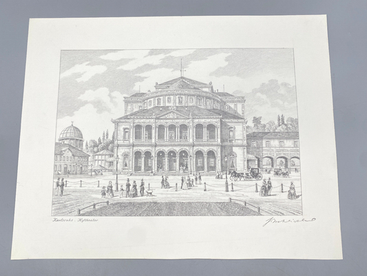 HEINZ WEHLISCH  ZEICHNUNG KARLSRUHE HOFTHEATER ORIGINAL HANDSIGNIERT