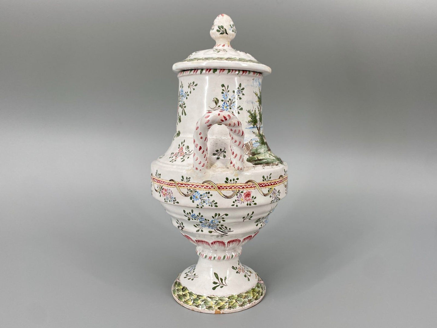 * DECKELVASE ROKOKO FLORAL ROMANTISCHE SZENE KERAMIK ANTIK 