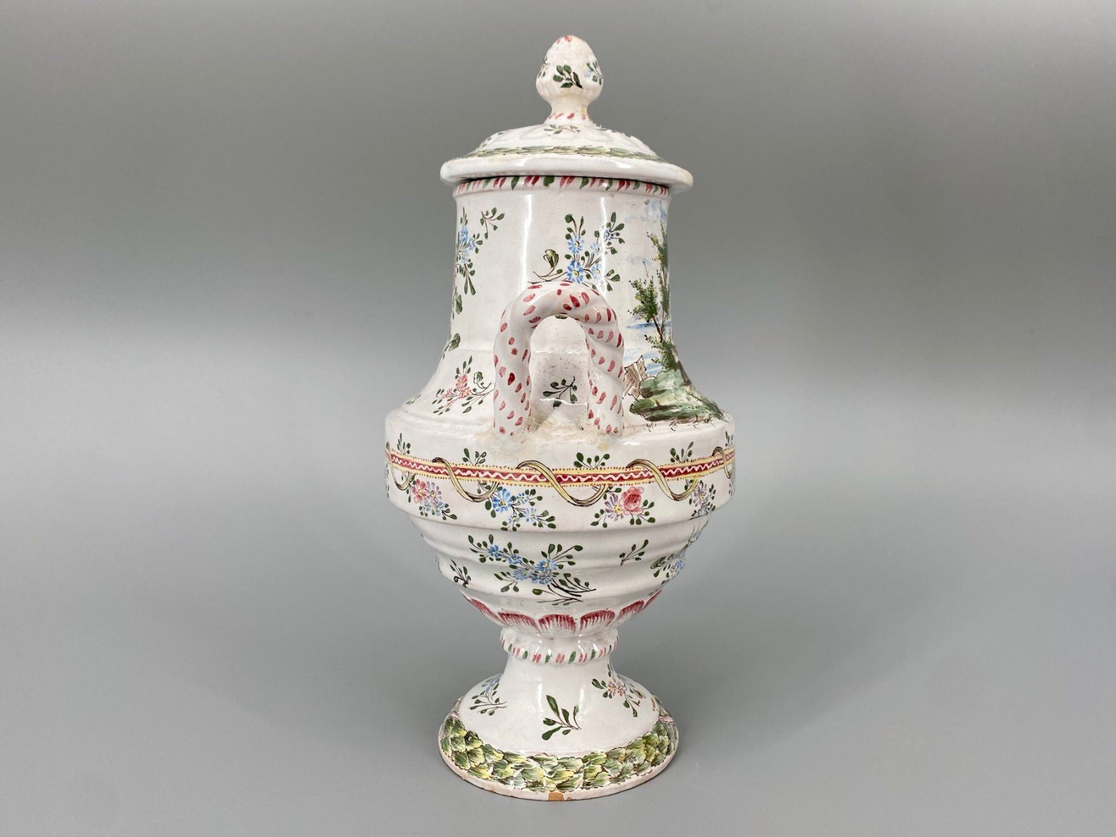 * DECKELVASE ROKOKO FLORAL ROMANTISCHE SZENE KERAMIK ANTIK 