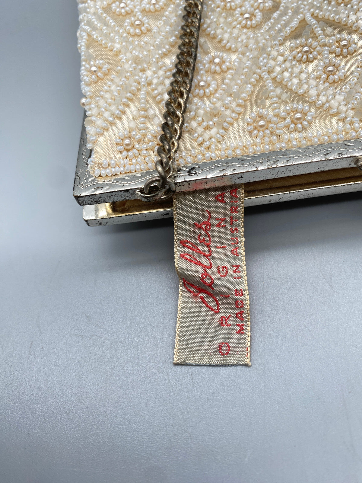 ORIGINAL JOLLES PERLEN MESSING ABEND HANDTASCHE TASCHE BÜGELTASCHE 1950ER JAHRE
