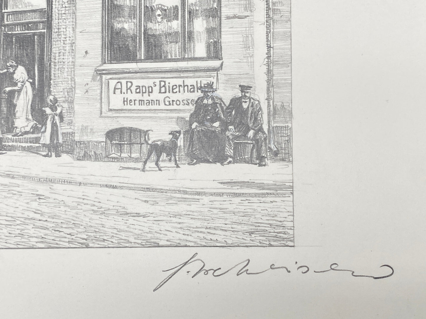 DEUTSCHER KÜNSTLER HEINZ WEHLISCH ZEICHNUNG ITZEHOE FELDSCHMIEDE 1906 SIGNIERT