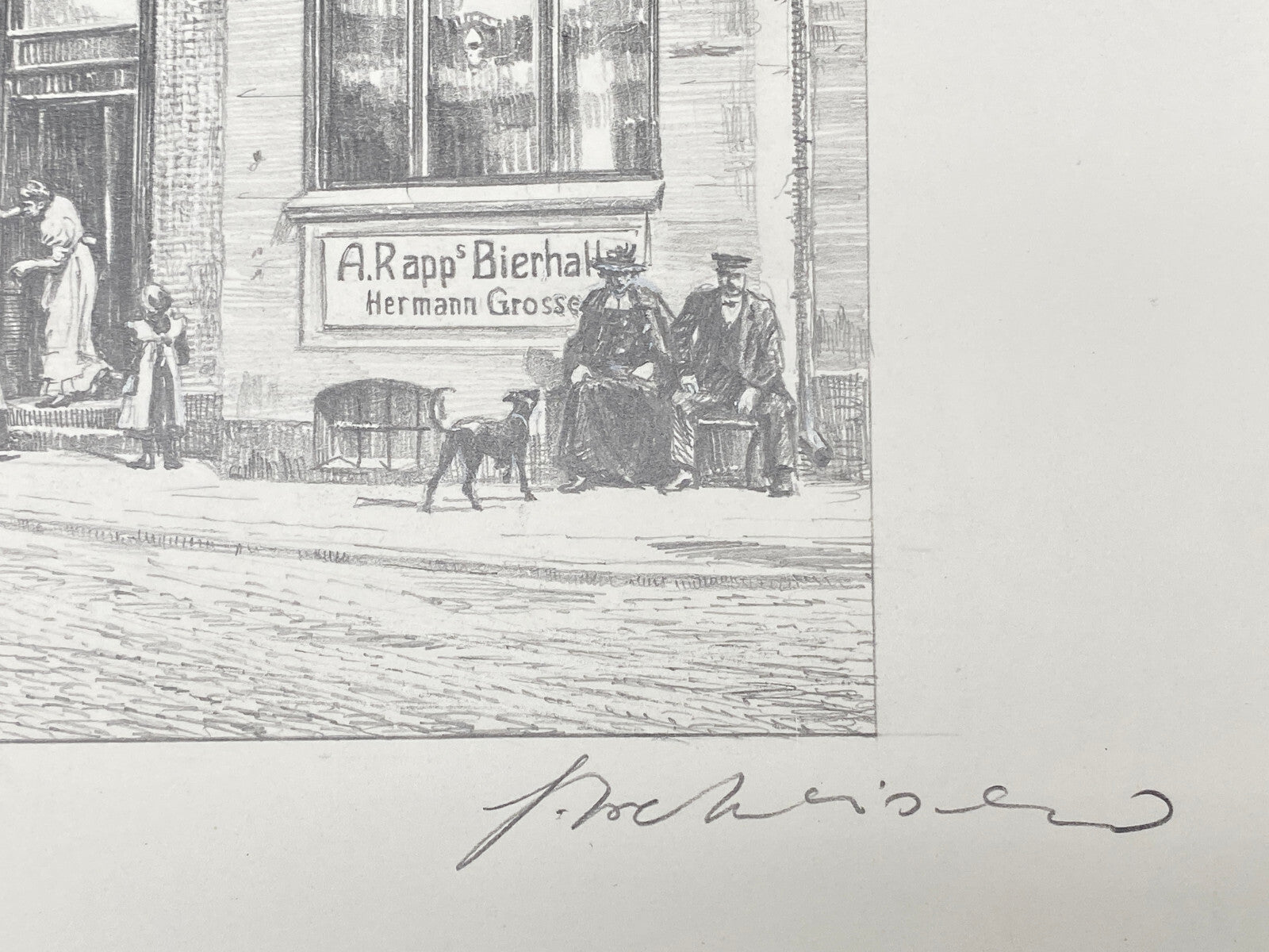 DEUTSCHER KÜNSTLER HEINZ WEHLISCH ZEICHNUNG ITZEHOE FELDSCHMIEDE 1906 SIGNIERT